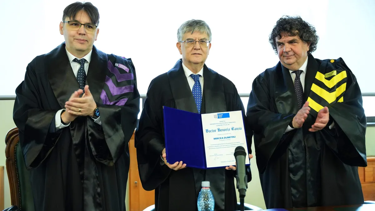 Punte între rigoarea tehnică și profunzimea filosofică: Academicianul Mircea Dumitru, Doctor Honoris Causa al Universității Politehnica Timișoara